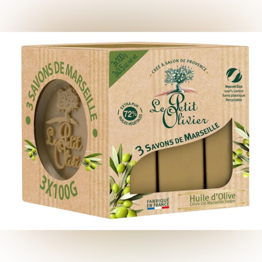 LE PETIT OLIVIER 3 Marseille Soap Olive Oil France 3 x 100g NEW NIB